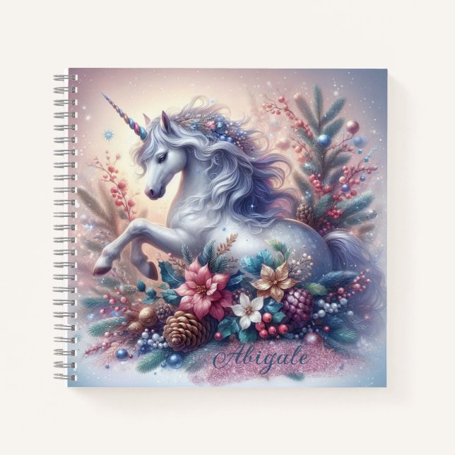 Winter Unicorn Magische Szene 5 - Personalisieren Notizbuch (Vorderseite)