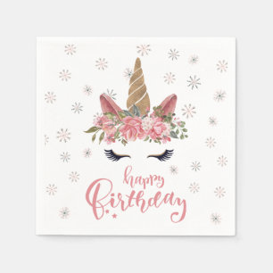 Winter Unicorn Pink Happy Geburtstag Serviette