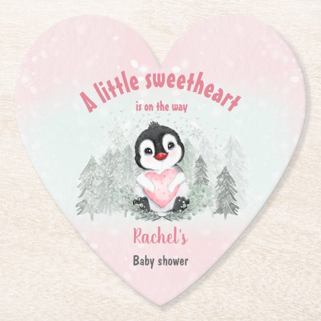 Winter Valentines Girl Baby Dusche Herzpapier Untersetzer (Vorderseite)