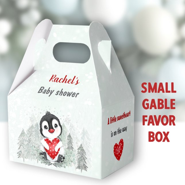 Winter Valentines Pinguin Boy Baby Dusche Geschenkschachtel (Penguin Boy Small Gable Favor Boxes - You can choose from 3 sizes of these gable favor boxes )