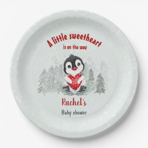 Winter Valentines Pinguin Boy Baby Dusche Pappteller