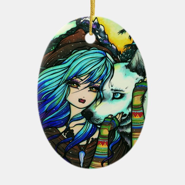 Winter-Vampirs-Wolf-Schnee-Mädchen-Kunst durch Keramikornament (Vorne)