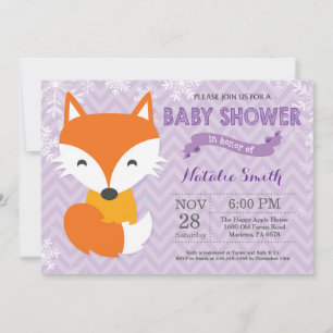 Winter-Veilchenfuchs-Mädchen-Baby-Shower-Einladung Einladung