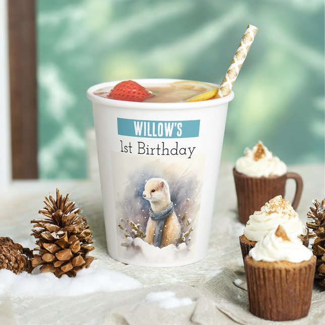 Winter vibes Ermine - 1. Geburtstag - Pappbecher (Von Creator hochgeladen)