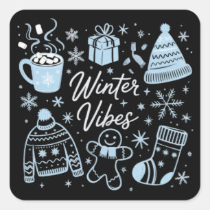 Winter-Vibes Feiertage Weihnachten Schneeflocken Quadratischer Aufkleber
