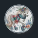Winter Vibes Horse - Geburtstag Pappteller<br><div class="desc">Geburtstagspapier-Teller mit einem Aquarellpferd. Wintervibes,  Schneeflocken. Personalisierbar.</div>