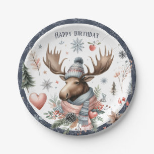 Winter Vibes Moose - Geburtstag Pappteller