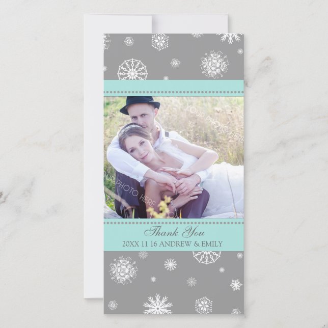 Winter Vielen Dank für Ihre Hochzeit Foto Card Gra Dankeskarte (Vorderseite)