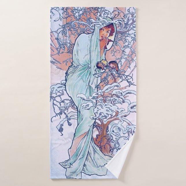 Winter (vier Jahreszeiten), Alphonse Mucha Badehandtuch (Badehandtuch)
