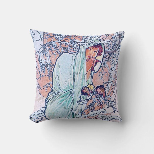 Winter (vier Jahreszeiten), Alphonse Mucha Kissen (Vorderseite)
