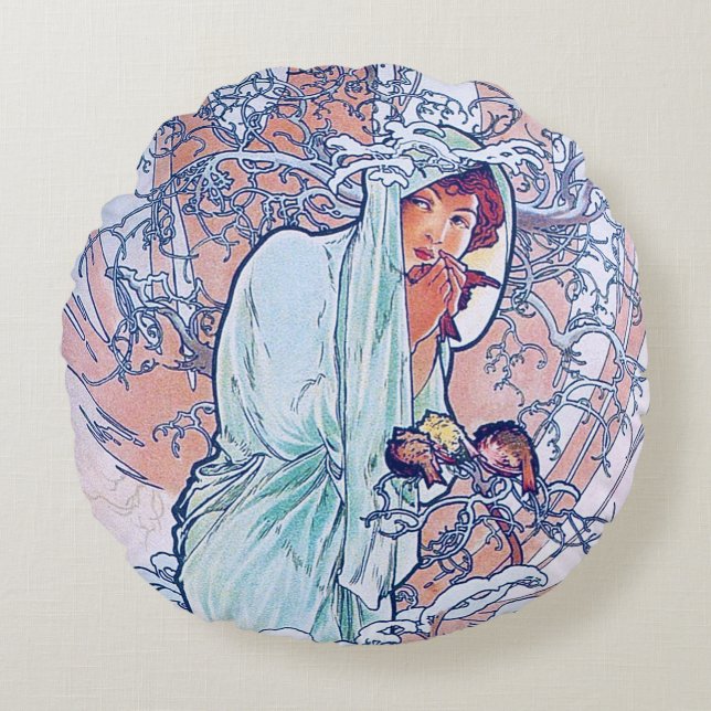 Winter (vier Saisons), Alphonse Mucha Kissen (Vorderseite)
