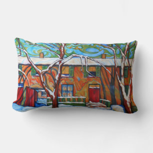 Winter Village Malerei 13" X 21" Kissen