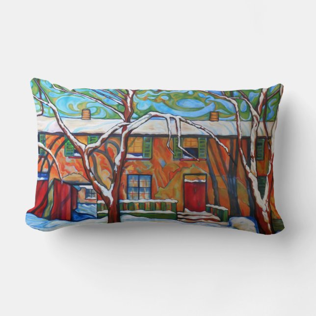 Winter Village Malerei 13" X 21" Kissen (Vorderseite)