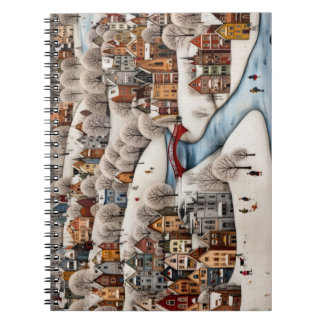Winter Village Scene Cozy Snowy Town Notizblock