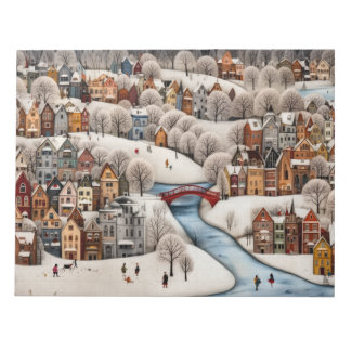 Winter Village Scene Cozy Snowy Town Notizblock