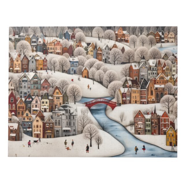Winter Village Scene Cozy Snowy Town  Notizblock (Vorderseite)