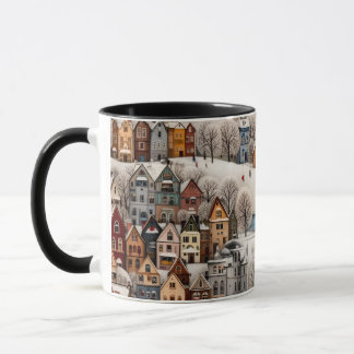 Winter Village Scene Cozy Snowy Town Tasse