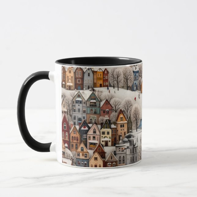 Winter Village Scene Cozy Snowy Town  Tasse (Links)