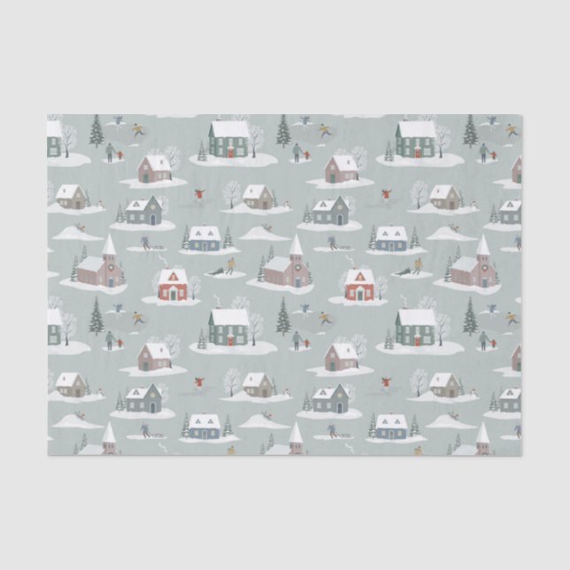 Winter Village Snow Scene Muster Seidenpapier (Vorderseite)