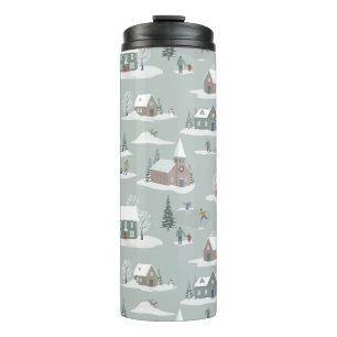 Winter Village Snow Scene Muster Thermosbecher