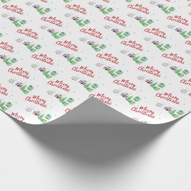 Winter Village Szene Frohe Weihnachten Geschenkpapier (Ecke)