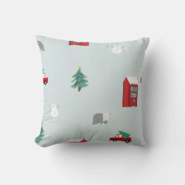 Winter Village Throw Pillow - Holiday Gift & Decor Kissen