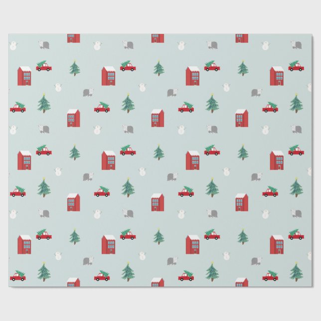 Winter Village Wrapping Paper - Christmas Gift Geschenkpapier (Flach)