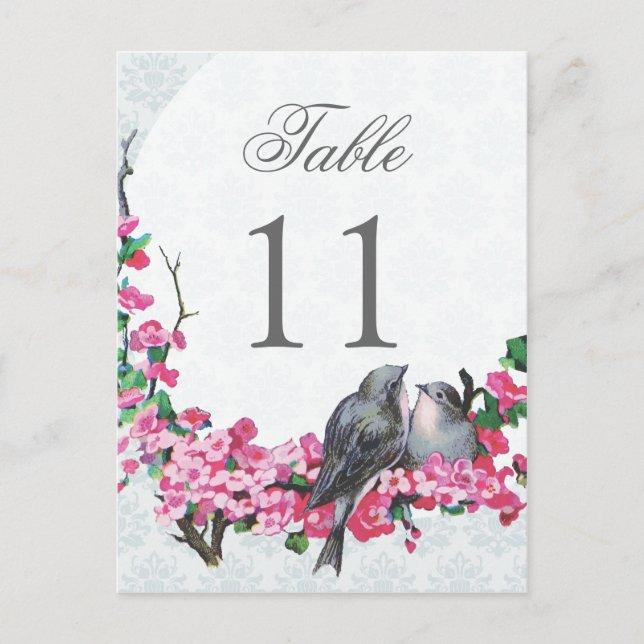 Winter Vintage Vögel Hochzeit Tischnummer (Vorderseite)