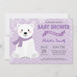 Winter-Violette-Eisbär-Baby-Shower-Einladung Einladung