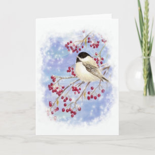 Winter-Vogel durch Snowy-Fenster. Weihnachtsszene Feiertagskarte