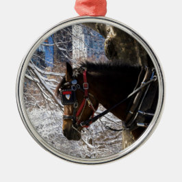 Winter-Wagen-Pferd Silbernes Ornament