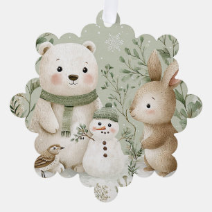 Winter-Wald-Bär-Häschen-Schneemann Ornament Karte