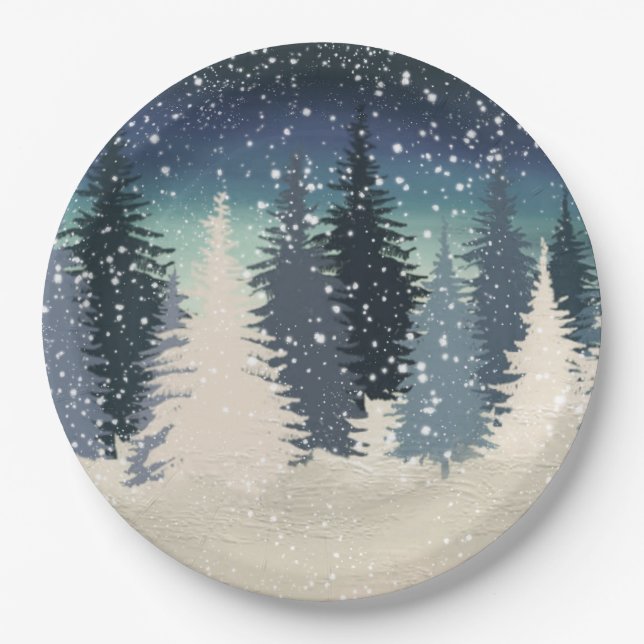 Winter-Wald ließ es schneien Pappteller (Vorderseite)