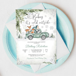 Winter-Wald-LKW-Baby-Shower-Einladung Einladung