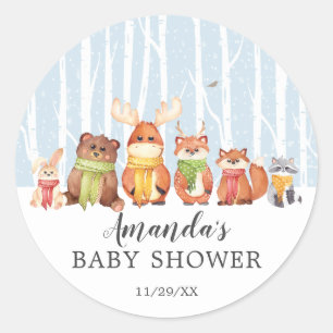 Winter-Wald-Tiere-Jungen-Dusche-Favor-Aufkleber Runder Aufkleber
