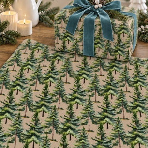 Winter-Wald-Wasserfarbe S Tannenwald Kraft-Papier Geschenkpapier