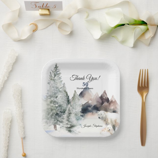 Winter-Wald-Wasserfarben-Papierteller Pappteller (Hochzeit)