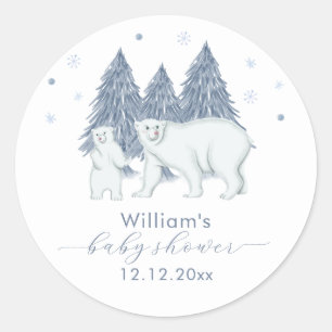 Winter-Wald-Winter-Polarbär-Baby-Party  Runder Aufkleber