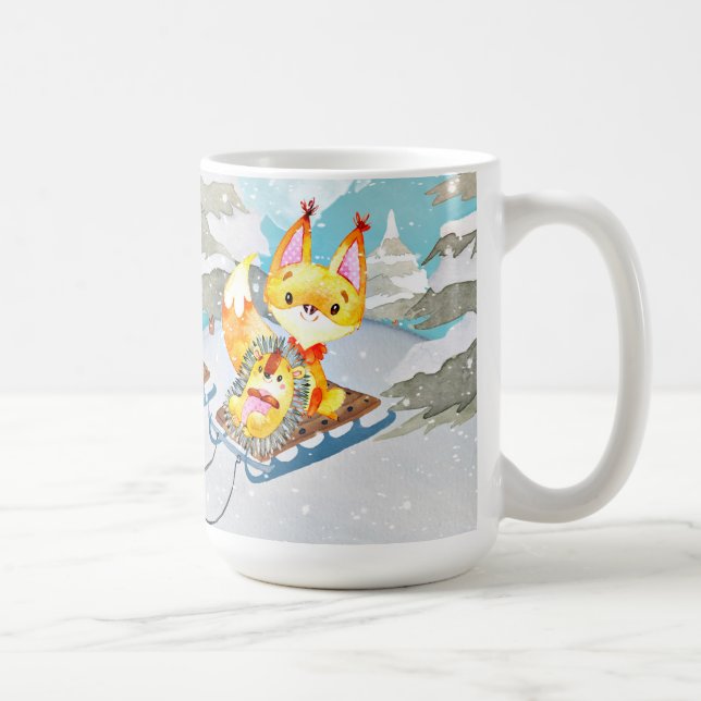 Winter-Waldfreunde - Fox Igel Illustration Kaffeetasse (Rechts)