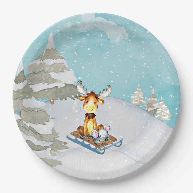 Winter-Waldfreunde - Tierillustration Pappteller (Vorderseite)