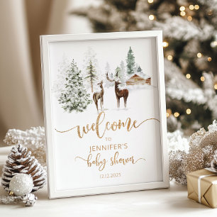 Winter Waldhirsch-Babyshower-Willkommen Poster