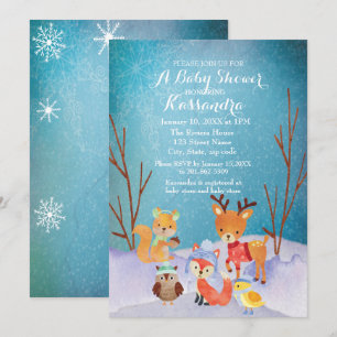 Winter-Waldtier-Babyparty-Karte Einladung