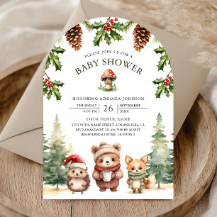 Winter-Waldtiere-Christmas-Torbogen-Baby-Party Einladung