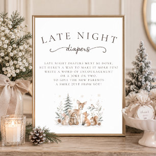 Winter-Waldtiere-Spät-Nacht-Windeln-Schild Poster