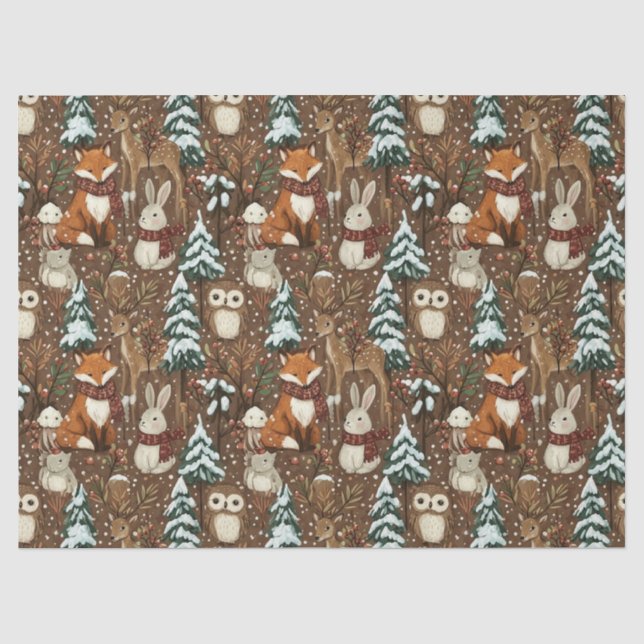 Winter-Waldtiere-Weihnachtsmuster Seidenpapier (Vorderseite)