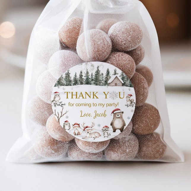 Winter-Waldtiere zum Geburtstag Runder Aufkleber (Von Creator hochgeladen)