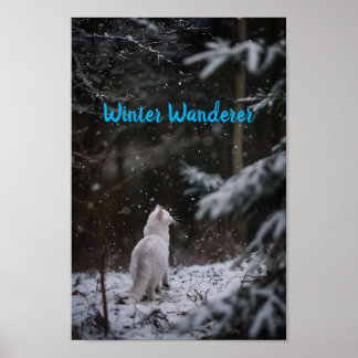 Winter Wander: Weiße Katze im Schnee Poster