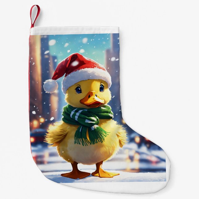 "Winter Wanderer: Das Adorable Duckling in NYC" Kleiner Weihnachtsstrumpf (Vorderseite)