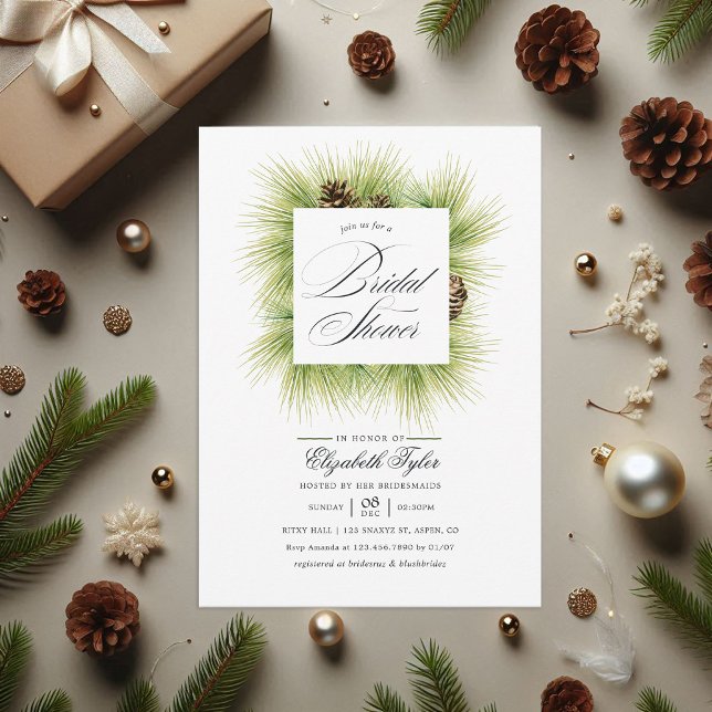 Winter Wasserfarben Pines Bridal Dusche Einladung (Winter Watercolor Pines Bridal Shower Invitation)