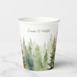 Winter Wasserfarben Pinienwald Hochzeit Pappbecher